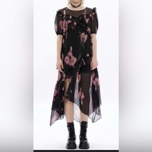 Punk Rave Black and Pink Floral Sheer Dress